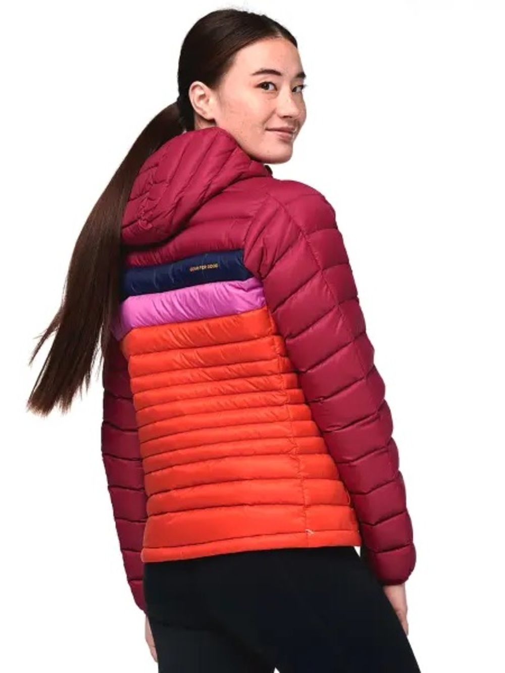 Cotopaxi Women's Colorblock Puffer Jacket in Magenta, Orange & Navy - Picture 3 of 3